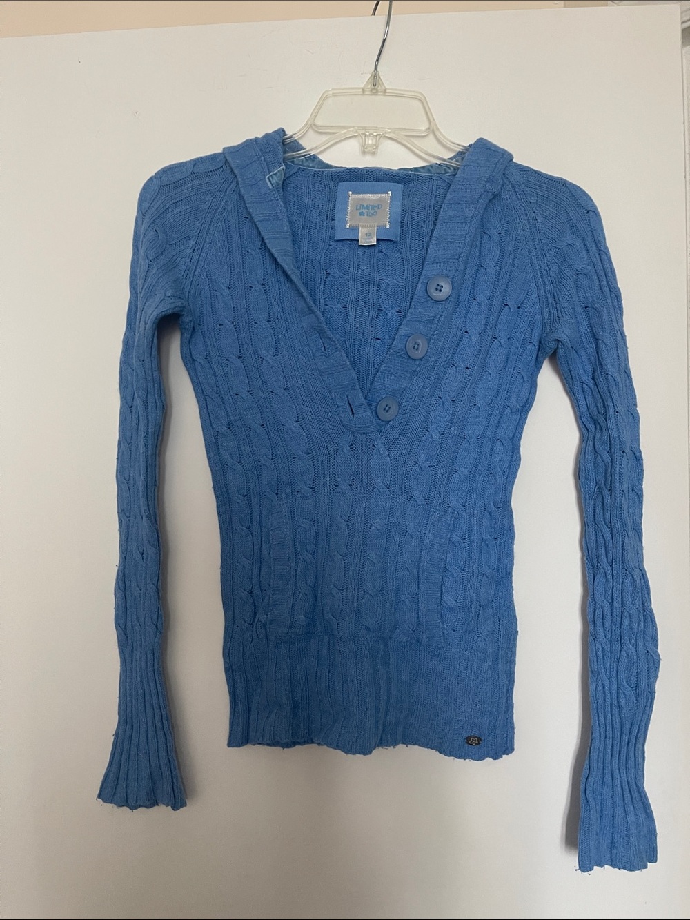 Limited Too Blue Cable Knit V-Neck Sweater